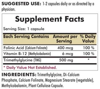 Kirkman`s TMG 500 mg with Folinic Acid & Methyl B-12 Hypoallergenic 120 Capsules 3 box value pack