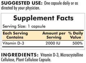 Kirkman's Vitamin D-3 2000 IU - Hypoallergenic 120 capsules 3 box value pack